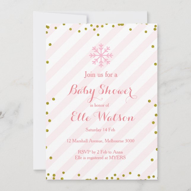 Winter Pink Gold Baby Shower Invitation (Front)