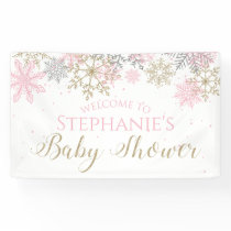 Winter Pink Gold Glitter Snowflake Baby Shower Banner