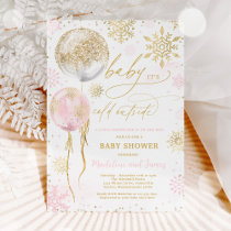 Winter Pink & Gold Snowflake Baby Shower Invitation