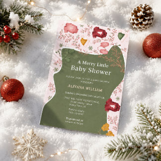 Winter Pink Green Christmas Baby Shower Invitation