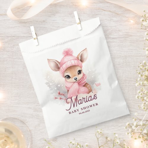 Winter pink hat scarf deer girl Party Favor Bag