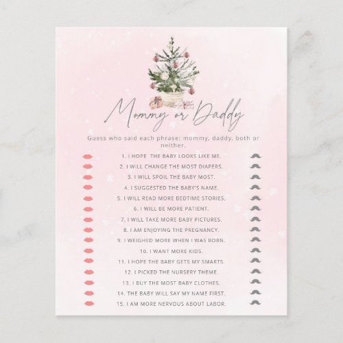 Winter pink mommy or daddy baby shower game