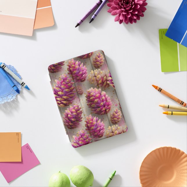 Winter Pink Pine Cones with Golden Accents iPad Mini Cover (In Situ)