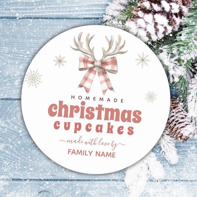 Winter Pink Plaid bow Holiday Baking Label (Creator Uploaded)