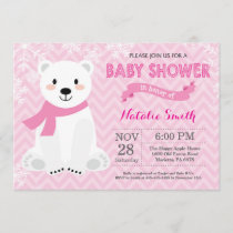 Winter Pink Polar Bear Girl Baby Shower Invitation