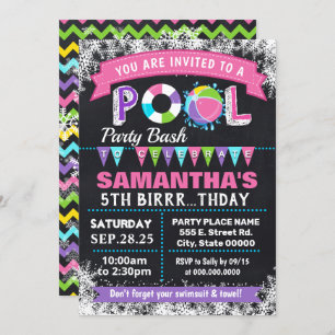 Winter pink Pool birthday party bash Invitation
