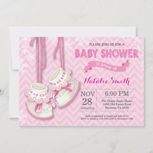 Winter Pink Shoes Girl Baby Shower Invitation