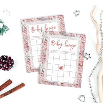 Winter Pink Silver Snowflake Baby Bingo Game Card