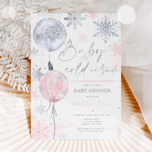 Winter Pink Silver Snowflake Baby Shower Invitation