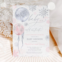 Winter Pink Silver Snowflake Baby Shower Invitation