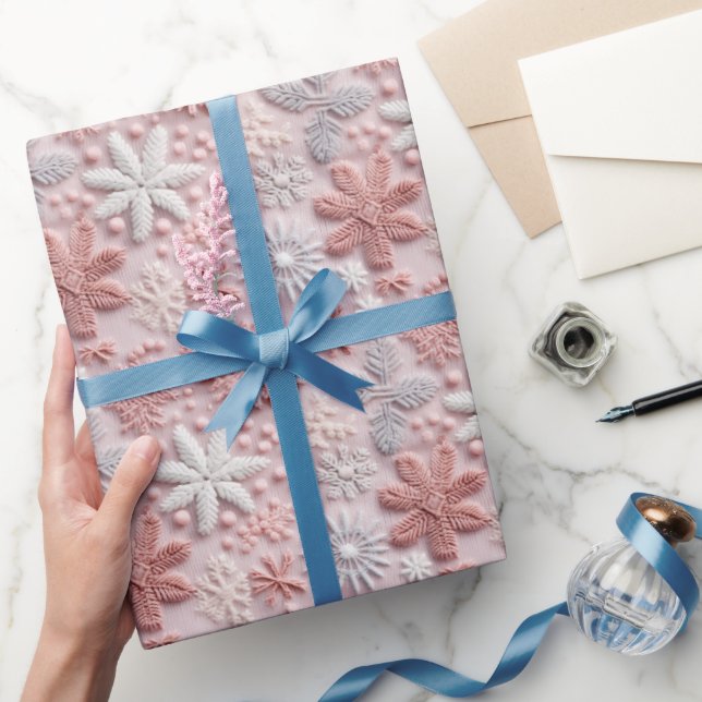 Winter Pink Silver Snowflake Wrapping Paper (Gifting)