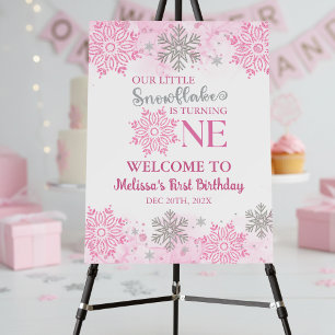 Winter Pink Silver Snowflakes Turning One Birthday Foam Board
