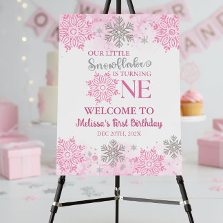Winter Pink Silver Snowflakes Turning One Birthday Foam Board
