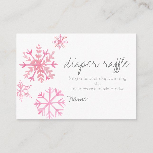 winter Pink snow babyshower diaper raffle card (Front)