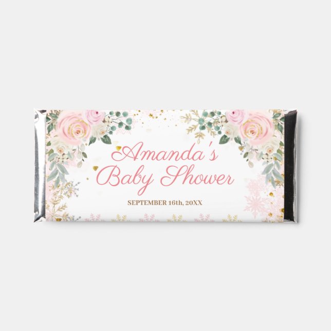 Winter Pink Snowflake Baby Shower Hershey Bar (Front)