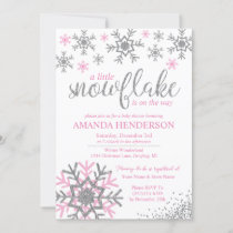 Winter Pink Snowflake Baby Shower Invitation