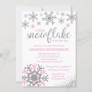 Winter Pink Snowflake Baby Shower Invitation