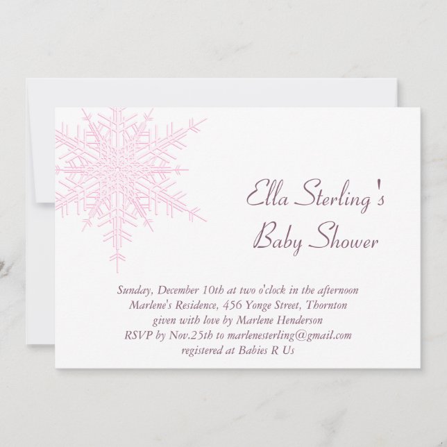 Winter Pink Snowflake Baby Shower Invitation (Front)
