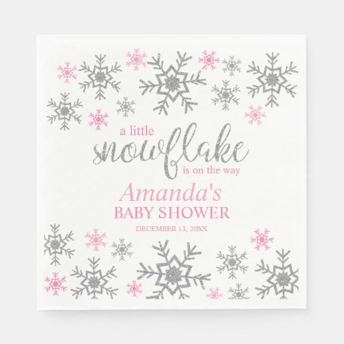 Winter Pink Snowflake Baby Shower Napkins