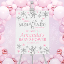 Winter Pink Snowflake Baby Shower Welcome Sign