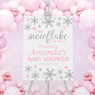 Winter Pink Snowflake Baby Shower Welcome Sign