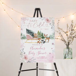 Winter Pink Snowflake Sleigh Baby Shower Welcome Foam Board