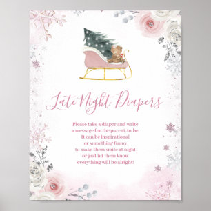Winter Pink Snowflake Sleigh Late Night Diapers Poster