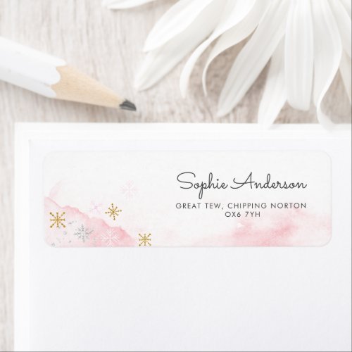 Winter Pink Snowflakes Baby Shower Label