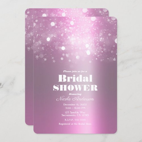 Winter Pink Sparkling Lights Bridal Shower Invitation
