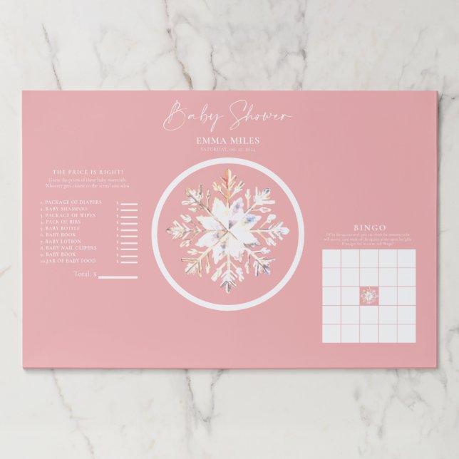 Winter Pink Watercolor Baby Shower Games Paper Pad (Front)