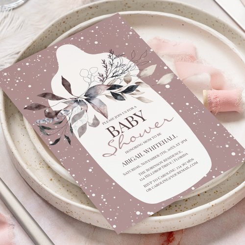 Winter Pink Watercolor Baby Shower Invitation
