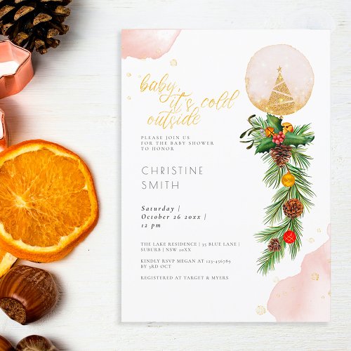 Winter Pink Watercolor Baby Shower Invitation