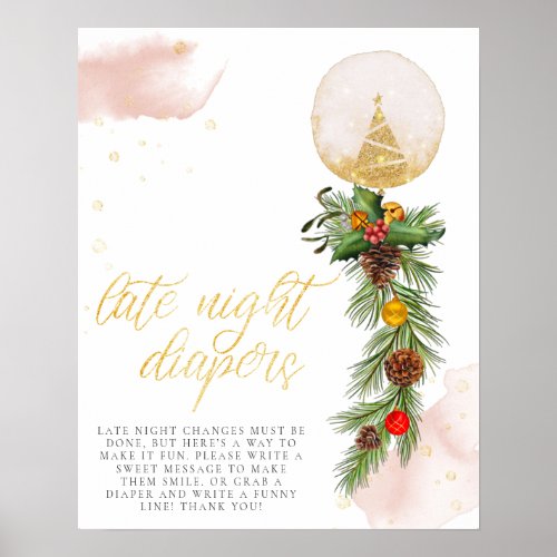 Winter Pink Watercolor Night Diapers Baby Shower Poster
