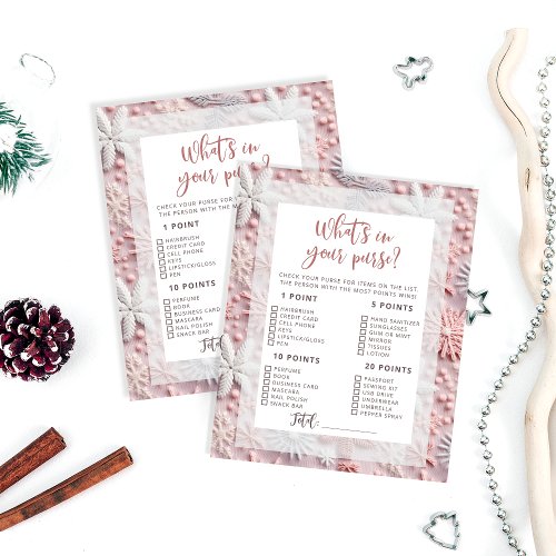 Winter Pink Whats in Your Purse Baby Shower Game