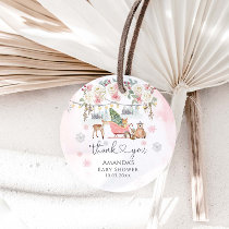 Winter Pink Woodland Animals Girl Baby Shower Favor Tags