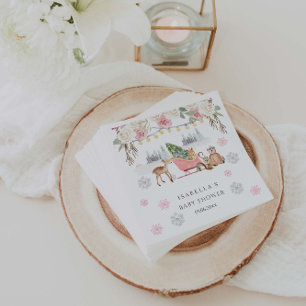 Winter Pink Woodland Animals Girl Baby Shower Napkins