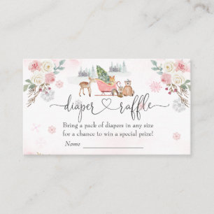 Winter Pink Woodland Animals Girl Diaper Raffle  Enclosure Card