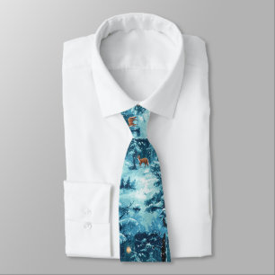 Winter Pixel Forest – Snowy Forest Scene Neck Tie
