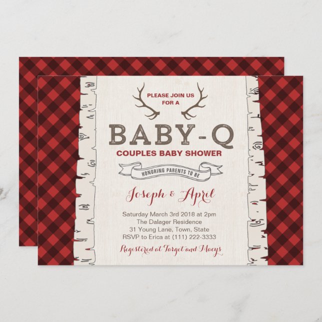 Winter Plaid Couples Baby Shower for boy Invitation (Front/Back)