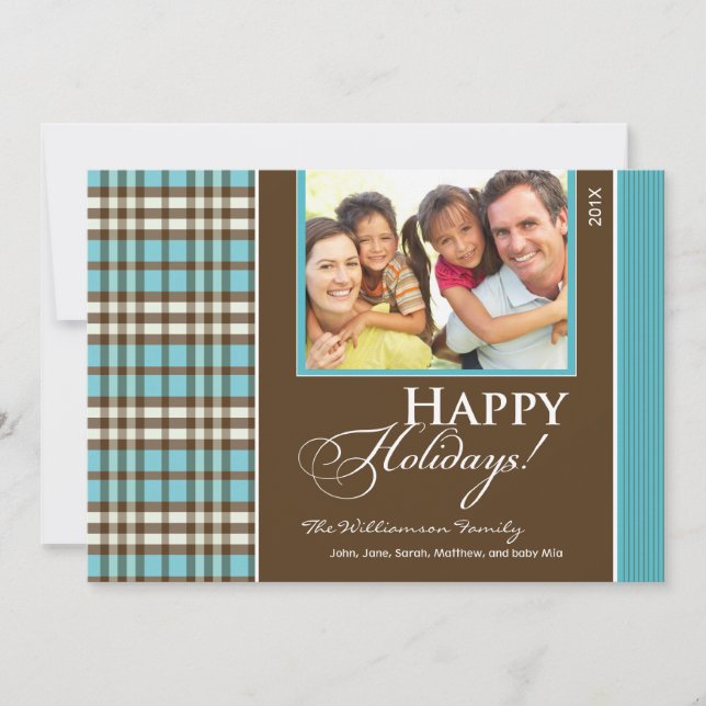 Winter Plaid Family Holiday Card (aqua) (Front)