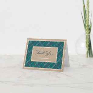 Winter Plaid Holiday Party Thank You Card - Green