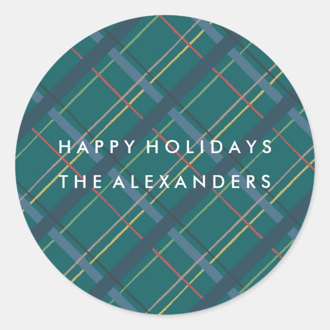 Winter Plaid Holiday Sticker - Teal (Front)