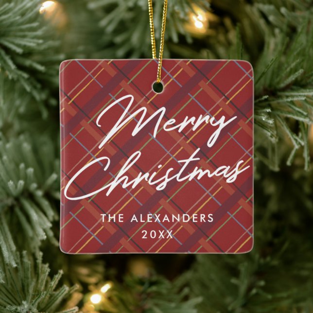 Winter Plaid Merry Christmas Ornament - Red (Tree)
