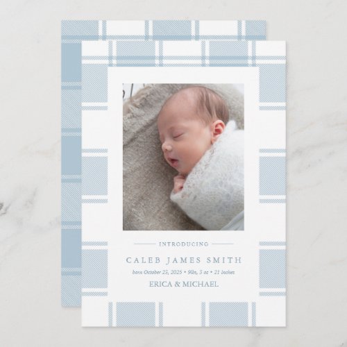 Winter Plaid  Photo Baby Birth Announcement Card