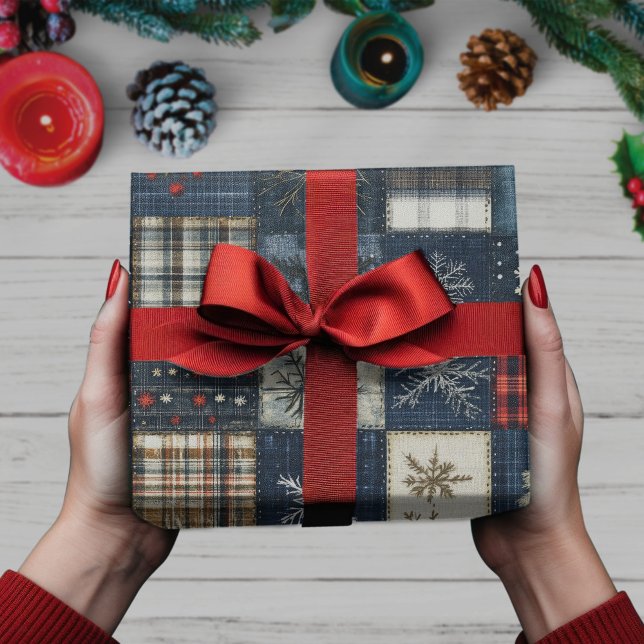 Winter Plaid Retro Christmas Snowflake Wrapping Paper (Creator Uploaded)
