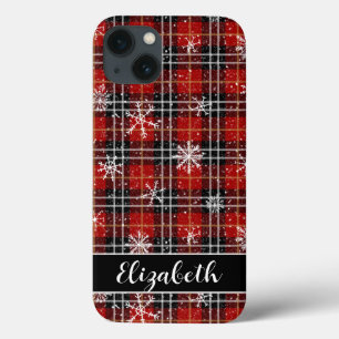 Winter Plaid Snowflakes Script Name iPhone 13 Case