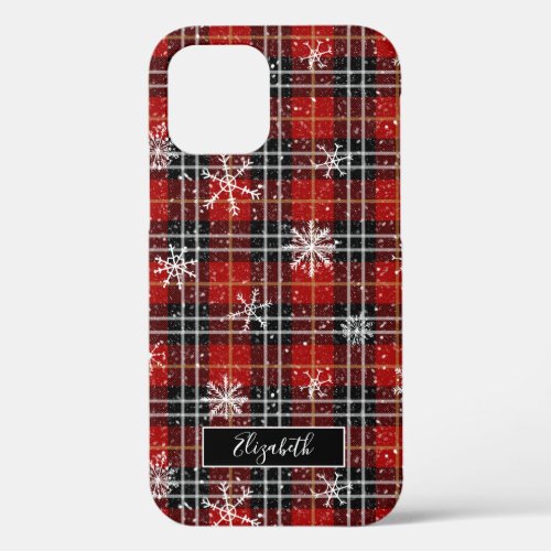 Winter Plaid Snowflakes Script Name iPhone 12 Case