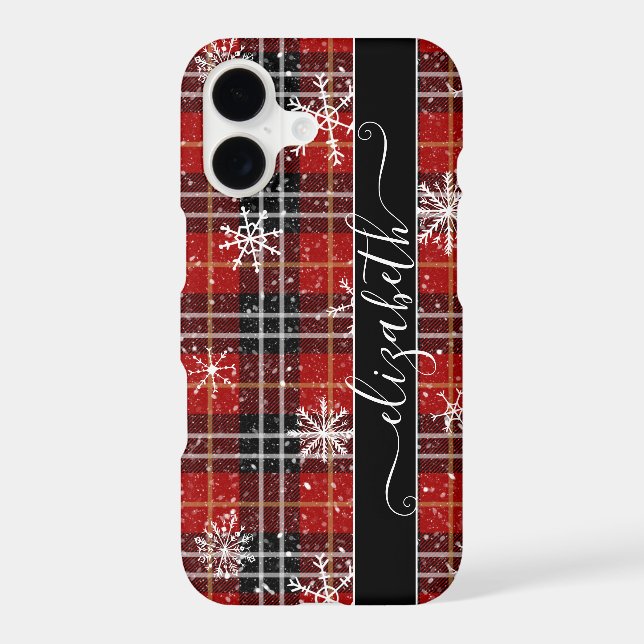 Winter Plaid Snowflakes Script Name Case-Mate iPhone Case (Back)