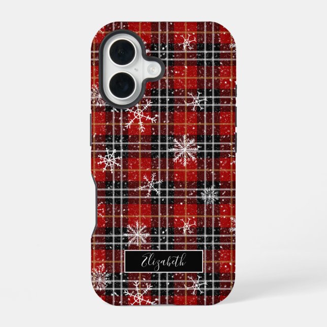Winter Plaid Snowflakes Script Name Iphone Case (Back)