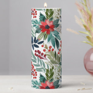 Winter Plants Berries Leaves Nature Holiday Pillar Candle